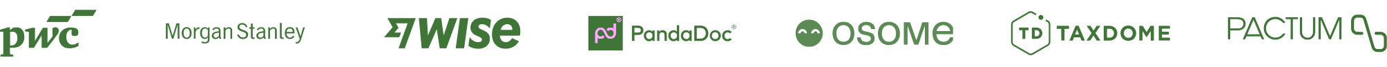 PwC, Morgan Stanley, Wise, PandaDoc, Osome, TaxDome, and Pactum logos